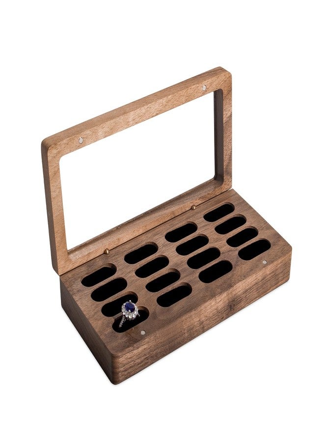 Wislist Luxury Solid Walnut Wood Ring Box with Glass Window - Ring case Jewelry Tray Jewelry Organizer for Rings, Studs & Earrings - Ideal for Store Display, Jewelry Showcases, Home Use & Gift Ideas - Image 1
